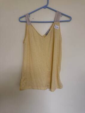 culture code Women’s Med Yellow Ribbed V-Neck Tank Top Crochet Straps ((as31b3)